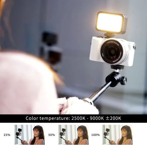 Miniatura 6 de MAXCAM Luz de video colorida RGB en la cámara, 0-360 grados a todo color, opciones de temperatura de color 2500K - 9000K, lámpara de atmósfera