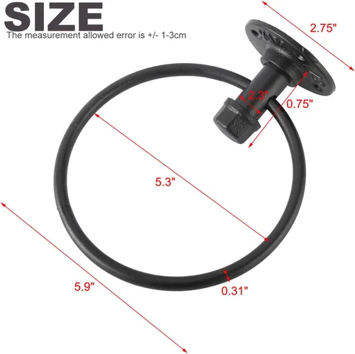 Miniatura 2 de HighFree Toallero industrial, soporte para toalla de mano de tubería de granja, accesorios de baño montados en la pared negro mate, anillo de toalla