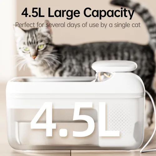 Miniatura 3 de Fuente de agua automática para gatos, 4.5 L, bandeja de bebidas de acero inoxidable de gran capacidad, dispensador de agua para gatos, bomba Blanco