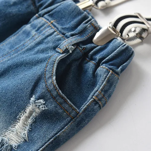 Miniatura 6 de Conjunto de ropa de cumpleaños para bebé niño pequeño, con tirantes, pantalones de mezclilla rasgados
