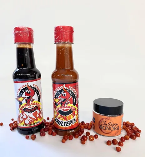 (3 unidades) Chiltepin Sonora Jar, La Camananga Roja y Negra Salsa La Original de Lencho 4x4 y Marisquero de Guasave Sinaloa, 5 onzas.