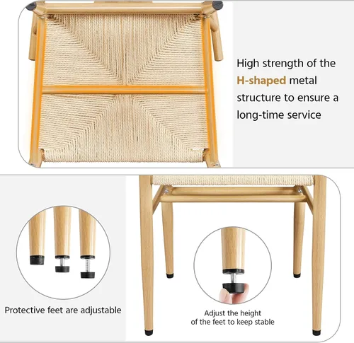 Miniatura 6 de Topeakmart Juego de 4 sillas de comedor de tejido de tejido moderno con marco de metal, sillas de brazo de tejido, color madera