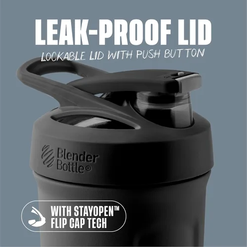 Miniatura 2 de BlenderBottle Strada Shaker Cup - Botella de agua aislada de acero inoxidable con batidor de alambre, 24 onzas, color negro