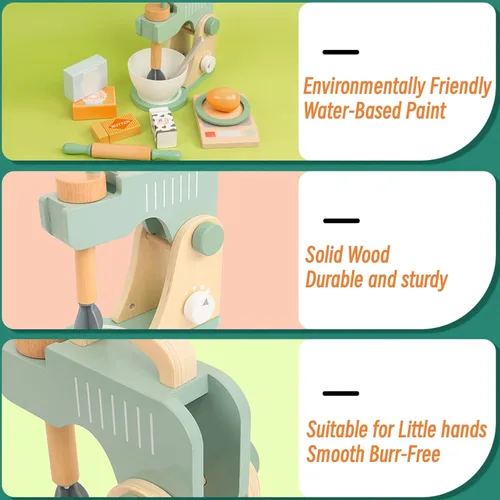 Miniatura 5 de Juego de juguetes de licuadora de madera para niños, juguete mezclador de galletas para hornear, accesorios de cocina Montessori para niñas y niños