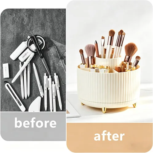 Miniatura 2 de Organizador de brochas de maquillaje giratorio de 360 grados, diseño desmontable, 5 ranuras, para cosméticos y lápices, organizador para escritorio