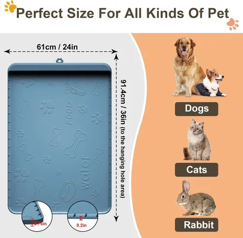 Miniatura 6 de Tapete para Comida de Perro - Tapete de Silicona para Perro para Comida y Agua - 36" x 24" Tapetes Grandes de Alimentación para Mascotas con Azul