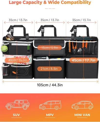 Miniatura 4 de Oasser Organizador de almacenamiento para automóvil, nueva versión, organizador colgante para maletero con 10 bolsas de almacenamiento funcionales