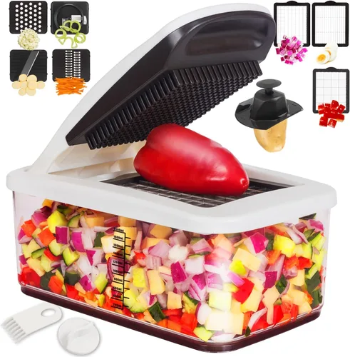 Miniatura 2 de RüK Picador de verduras, picador cortador de verduras extra grande, picador de alimentos profesional multifuncional 10 en 1, 6 cuchillas, 4