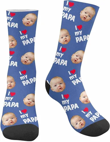 Calcetines personalizados para convertir tu foto en I Love My Papa Calcetines personalizados unisex para regalo único, color3