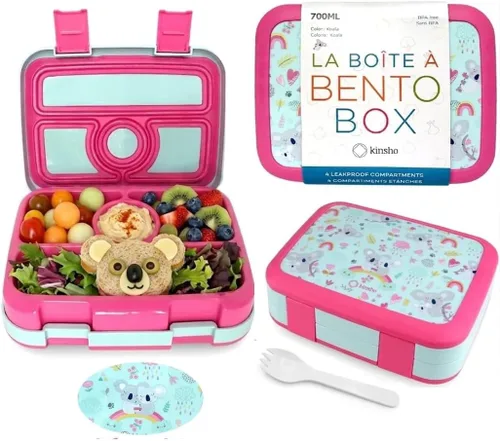 Miniatura 4 de kinsho Lonchera Bento para niños pequeños, 4 secciones seguras, charola extraíble sin BPA, contenedor de refrigerios y almuerzos para niños de Robot