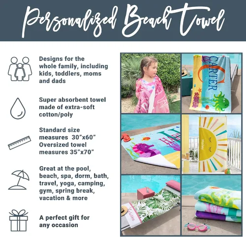 Miniatura 6 de Let's Make Memories - Toalla de playa personalizada para niños - Toalla de piscina única personalizada - Mezcla de algodón/poliéster - Tamaño Gafas