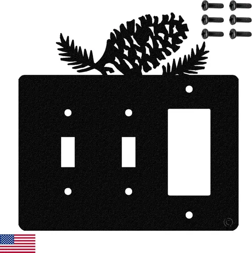Miniatura 12 de Placa de pared para interruptor de luz de palanca doble de cono de pino (palanca doble, negro) - Fabricado en Estados Unidos