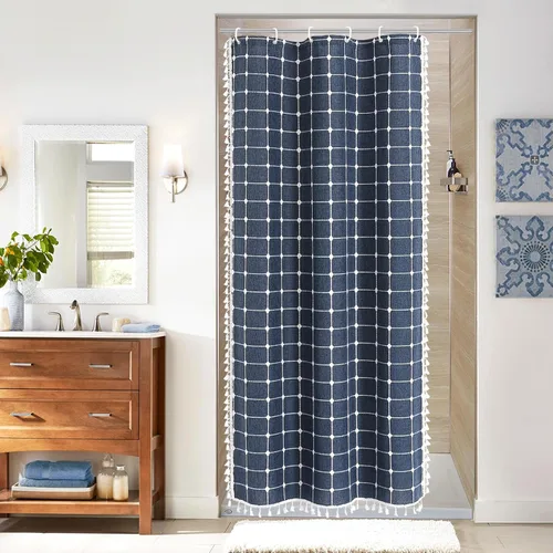 Miniatura 11 de MitoVilla Juego de cortinas de ducha estilo bohemio, modernas cortinas de ducha bohemias para decoración de baño, cortina de ducha de tela de lino