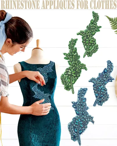 Miniatura 5 de 1 par de apliques hechos a mano con diamantes de imitación de flores para ropa, parches de tela de cristal para vestido de novia, apliques de encaje