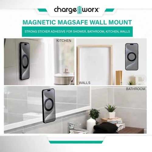 Miniatura 2 de CHARGEWORX Paquete de 3 soportes magnéticos para pared, compatibles con MagSafe, soportes adhesivos para teléfono, para ducha, baño, cocina, espejo