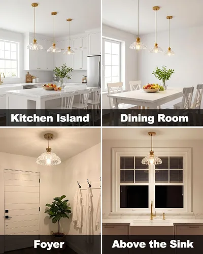 Miniatura 4 de Lámparas colgantes de cristal para isla de cocina, 11.8 pulgadas, iluminación vintage, lámparas de vidrio dorado cepillado, lámpara de techo