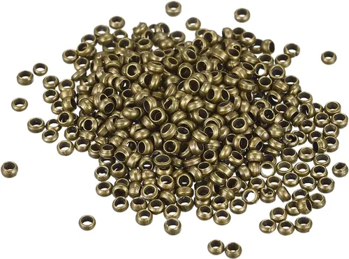 Miniatura 8 de uxcell 1000 cuentas redondas de engarzado, cuentas espaciadoras de extremo de crimpado de 0.079 pulgadas, pequeños topes para hacer pulseras y Oro
