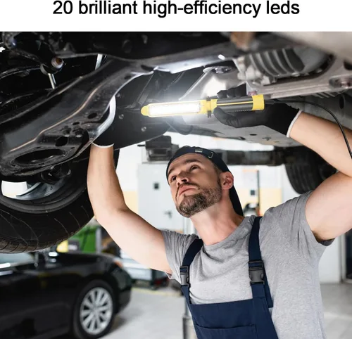 Miniatura 8 de Luz LED de Trabajo con Fuente de Luz LED COB Súper Brillante de 20, Luces de Trabajo Portátiles con Cable con Imán Fuerte, Gancho Giratorio Doble
