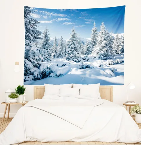 Miniatura 2 de Loccor - Tapiz de invierno, tapiz de montaña de invierno, escena de pinos blancos, colgante de pared, paisaje natural, tapices, arte de pared