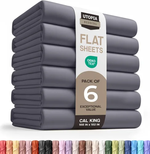 Miniatura 44 de Utopia Bedding Sábanas Planas - Paquete de 6 - Tela de Microfibra Cepillada Suave - Sábana Superior Resistente al Encogimiento y Decoloración - Gris