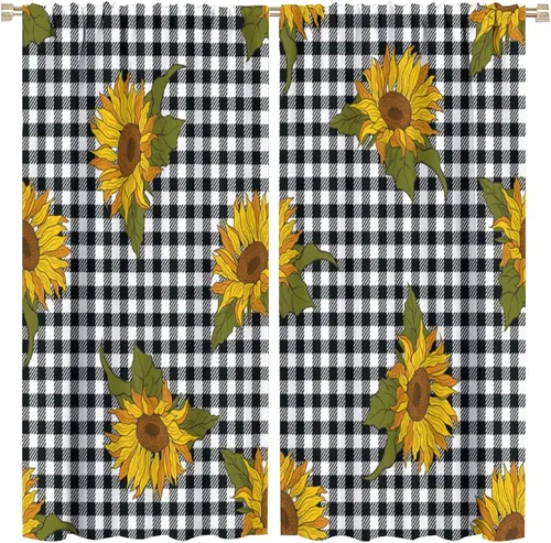 Miniatura 14 de Cortinas opacas con diseño de girasoles para ventana, puesta de sol sobre girasol, para dormitorio, sala de estar, cocina, decoración del hogar, 42