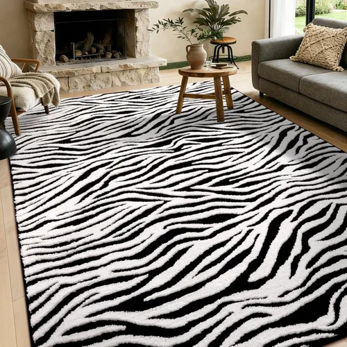 Miniatura 22 de YIHOUSE Alfombras de leopardo de 6 x 9 pies, alfombra suave de felpa lavable de pelo alto y bajo, antideslizante, no desprende pelusa, alfombra