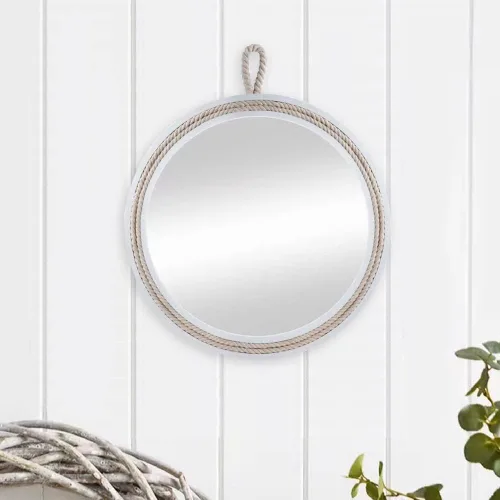 Miniatura 6 de Espejo decorativo pequeño de 11.4 pulgadas, espejo colgante redondo para pared, espejo de cuerda náutica para baño, oficina, sala de estar, todas