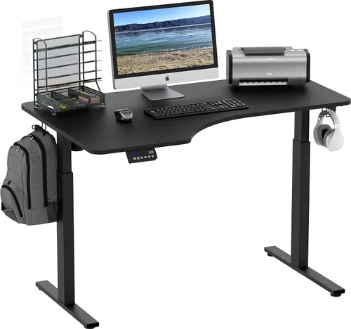 SHW Escritorio de pie eléctrico en forma de L de 55 pulgadas con altura ajustable con esquina orientada a la izquierda, color negro