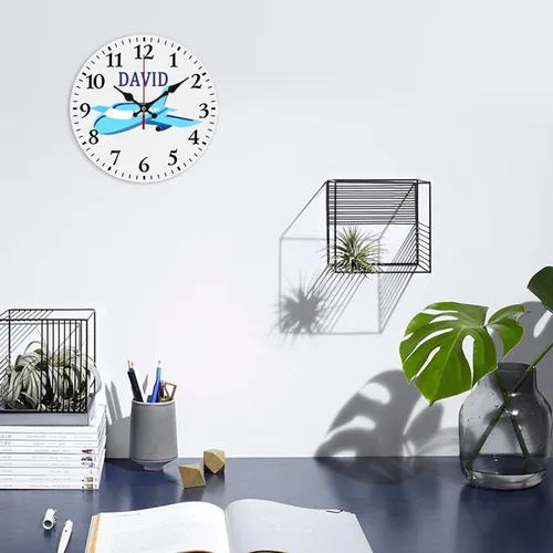Miniatura 4 de Relojes de avión azules personalizados, decoración de pared para sala de juegos para niños, sin tictac, funciona con pilas, movimiento silencioso