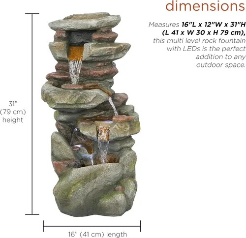 Miniatura 5 de Alpine Corporation fuente de piso de roca de 4 niveles para exterior de 31" de altura, cascada con luces LED blancas frías, gris