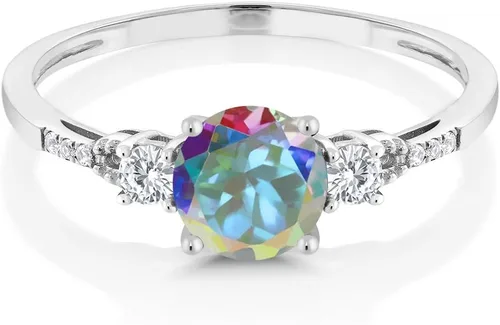 Miniatura 129 de Gem Stone King Anillo de compromiso de 3 piedras preciosas redondas de oro blanco de 10 quilates con piedra natal de 0.236 in con piedra natal