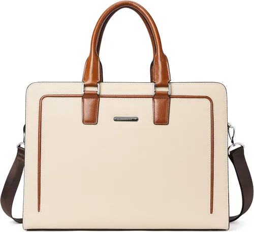 BOSTANTEN Maletín de cuero genuino para mujer, bolso vintage de negocios de 15.6 pulgadas, bolso de hombro para computadora portátil, color marrón