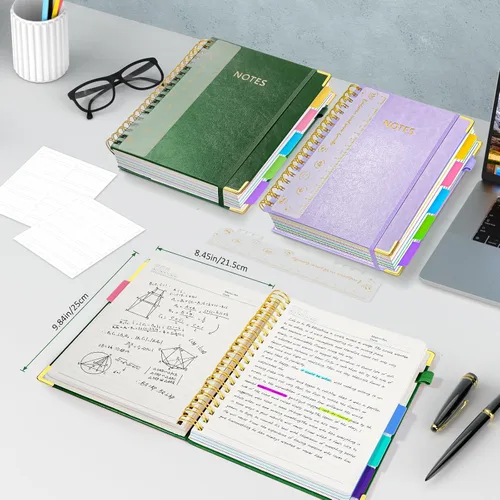Miniatura 2 de Cuaderno de tapa dura en espiral, diario de 20.3 x 25.4 cm, grandes cuadernos B5 con divisores extraíbles y pestañas, 300 páginas, cuaderno de cuero
