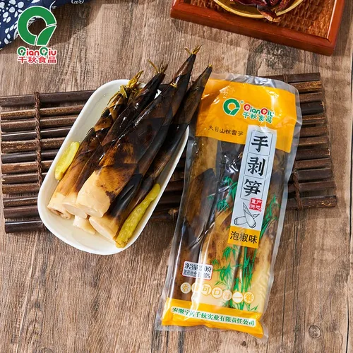 Miniatura 8 de Brotes de bambú pelados a mano 8.11 oz/paquete, brotes de bambú crujiente de pimienta en escabeche, aperitivo chino picante, brotes de bambú