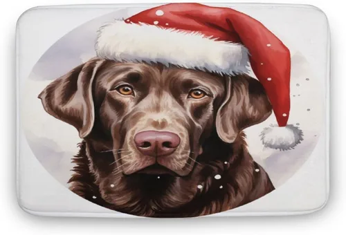 Miniatura 14 de Tapete de baño con diseño de Papá Noel para perro, diseño de acuarela, color chocolate, tapete de espuma antideslizante, tapete de felpa