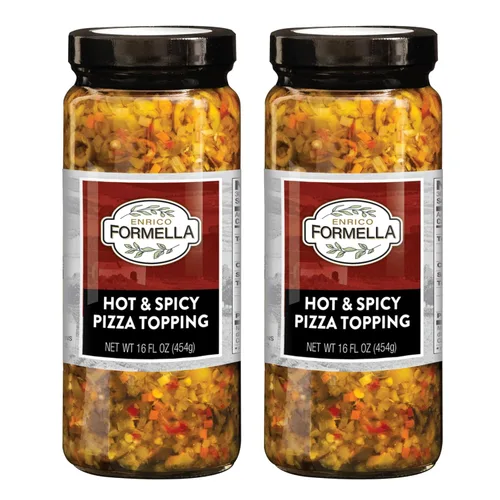 Enrico Formella | Topping para pizza picante y picante | Italiano - Verduras en escabeche caliente estilo Chicago 16oz (paquete de 2)