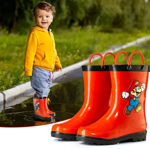 Miniatura 4 de Nintendo Super Mario - Botas de lluvia de goma impermeables con asas fáciles de poner, para niños pequeños y pequeños