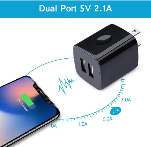 Miniatura 5 de Bloque de cargador de pared, 2.1A/5V de doble puerto USB, enchufe de pared para teléfono, adaptador USB de viaje, paquete de 3 cubos de cargador