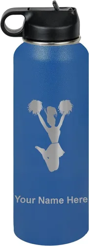 Miniatura 49 de LaserGram Botella de agua personalizada, animadora, acero inoxidable de doble pared aislada al vacío con popote superior, regalo grabado