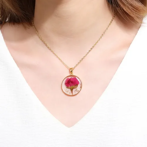 Miniatura 76 de Forget-Me-Not and Queen Anne's Lace Pressed Wildflower Necklace Birth Month Real Flower Necklace Gold/Silver Pressed Flower Jewelry