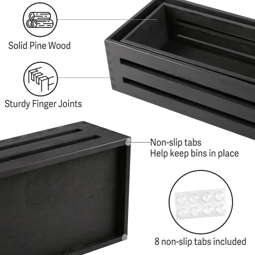 Miniatura 3 de LotFancy Caja de decoración de baño, paquete de 2 soportes de madera para papel higiénico, cesta negra para tanque de inodoro, cesta de Negro