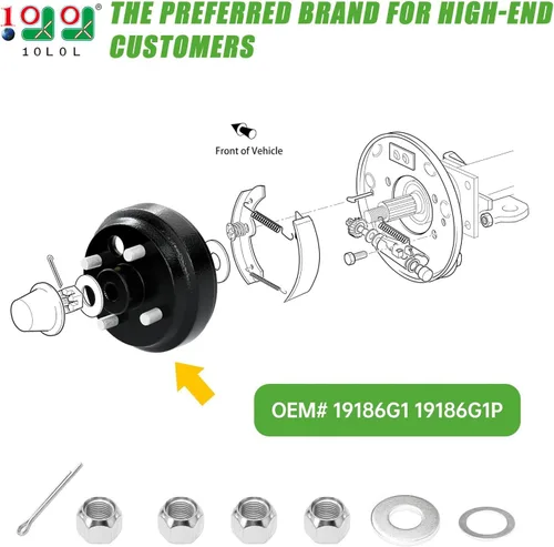 Miniatura 2 de 10L0L Conjunto de cubo de tambor de freno para carrito de golf EZGO TXT PDS (eléctrico), vehículos de gas de 2 ciclos 1982-1993, repuesto OEM #