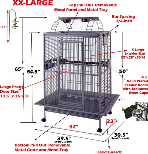 Miniatura 2 de Jaula grande de hierro forjado de 32 pulgadas de ancho x 23 pulgadas de largo x 66 pulgadas de alto para guacamayos de gran tamaño, cacatúas