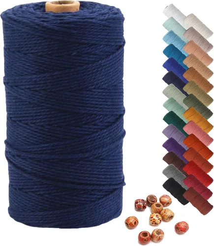 Miniatura 41 de Cordón de macramé de 1/64 pulgadas (0.157 in) de color rosa claro, hilo de algodón natural para tejer a mano a mano, 4 hebras para colgar