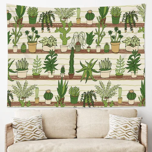 Miniatura 2 de HVEST Tapiz de cactus con diseño de plantas suculentas del desierto tropical en estante de madera, tapiz para colgar en la pared, acuarela botánica