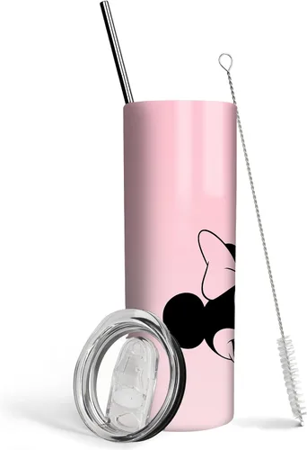 Miniatura 18 de Vaso de 20 oz de acero inoxidable rosa con pajita y tapa, a prueba de fugas, taza de café para viajes, para uso en casa y al aire libre, tazas Ratón