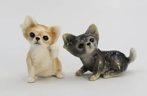 Miniatura 7 de Juego de salero y pimentero de cerámica de porcelana fina para perros Chihuahua, 3-1/2 pulgadas de largo
