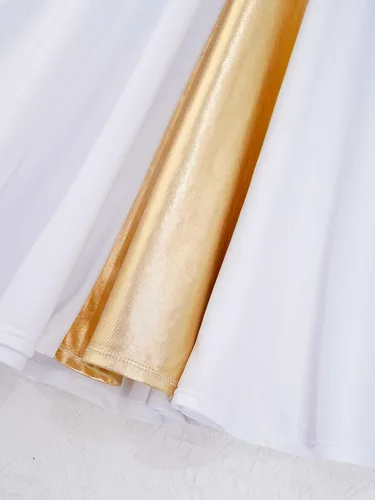 Miniatura 7 de CHICTRY Vestido de baile de alabanza litúrgica metálico para niños y niñas, manga larga, bloque de color, disfraz de adoración lírica, ropa de baile