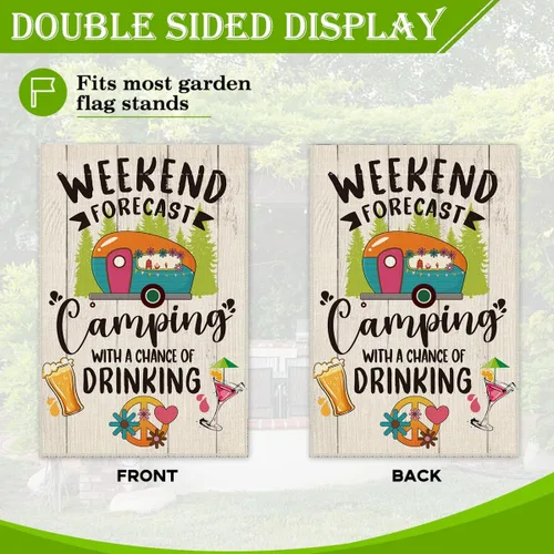 Miniatura 3 de Hafhue Bonita bandera de jardín con pronóstico de fin de semana, 12 x 18 pulgadas, decoración de césped para exteriores, casa rural, campamento