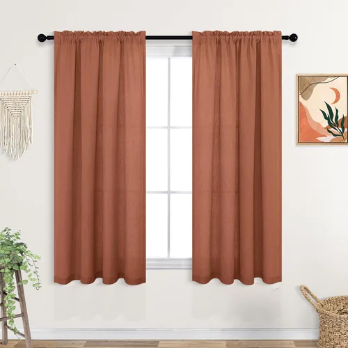 Miniatura 77 de KOUFALL Juego de 2 cortinas de puerta francesa, cortinas de lino para puerta/ventana, cortina transparente boho para cristal lateral delantero